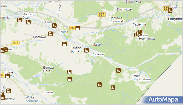 mapa Podlesie gmina Lubaczów, Podlesie gmina Lubaczów na mapie Targeo