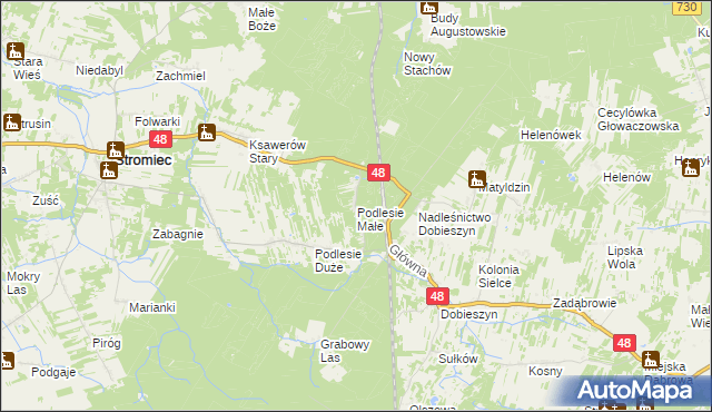 mapa Podlesie Małe gmina Stromiec, Podlesie Małe gmina Stromiec na mapie Targeo