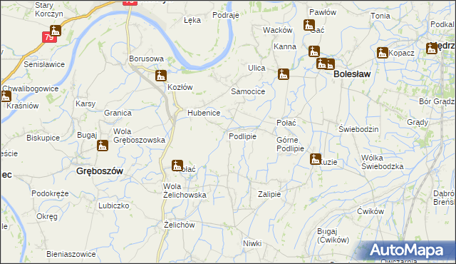 mapa Podlipie gmina Bolesław, Podlipie gmina Bolesław na mapie Targeo