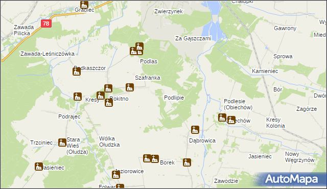 mapa Podlipie gmina Szczekociny, Podlipie gmina Szczekociny na mapie Targeo