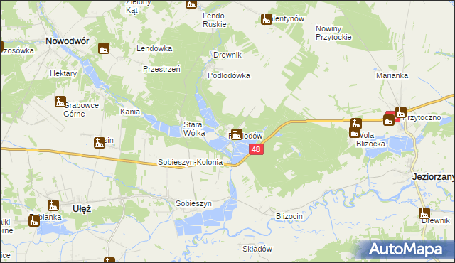 mapa Podlodów gmina Ułęż, Podlodów gmina Ułęż na mapie Targeo