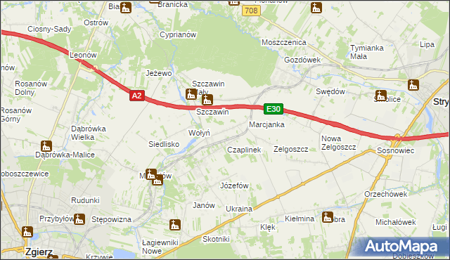 mapa Podole gmina Zgierz, Podole gmina Zgierz na mapie Targeo