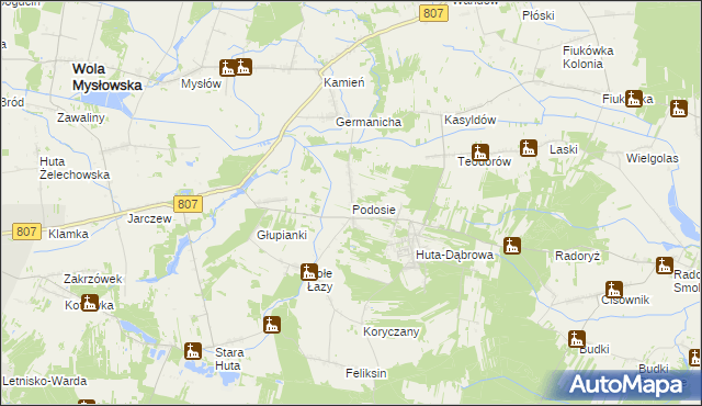 mapa Podosie gmina Krzywda, Podosie gmina Krzywda na mapie Targeo