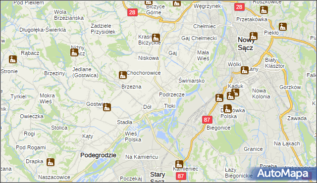 mapa Podrzecze gmina Podegrodzie, Podrzecze gmina Podegrodzie na mapie Targeo