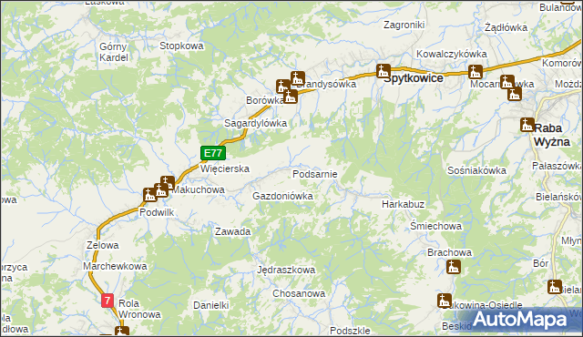 mapa Podsarnie, Podsarnie na mapie Targeo