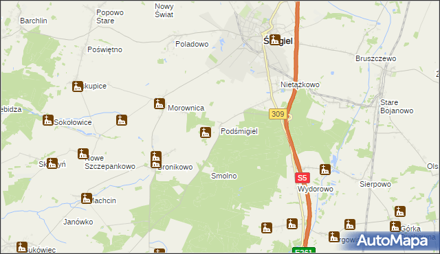 mapa Podśmigiel, Podśmigiel na mapie Targeo