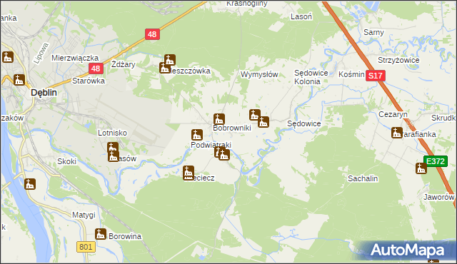 mapa Podwierzbie gmina Ryki, Podwierzbie gmina Ryki na mapie Targeo