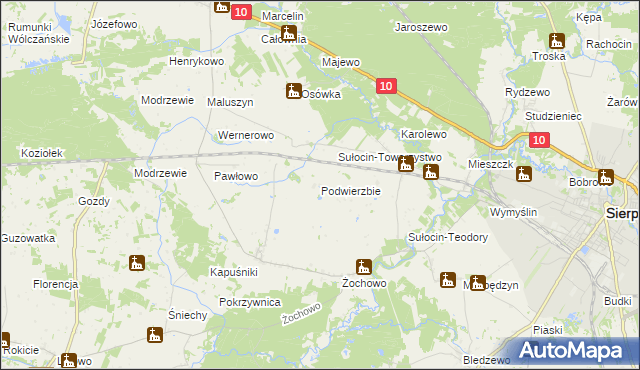 mapa Podwierzbie gmina Sierpc, Podwierzbie gmina Sierpc na mapie Targeo