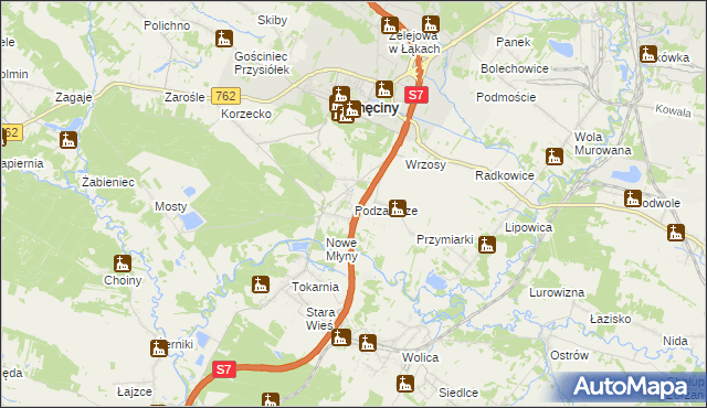 mapa Podzamcze gmina Chęciny, Podzamcze gmina Chęciny na mapie Targeo