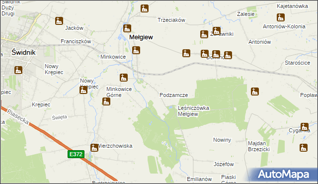 mapa Podzamcze gmina Mełgiew, Podzamcze gmina Mełgiew na mapie Targeo