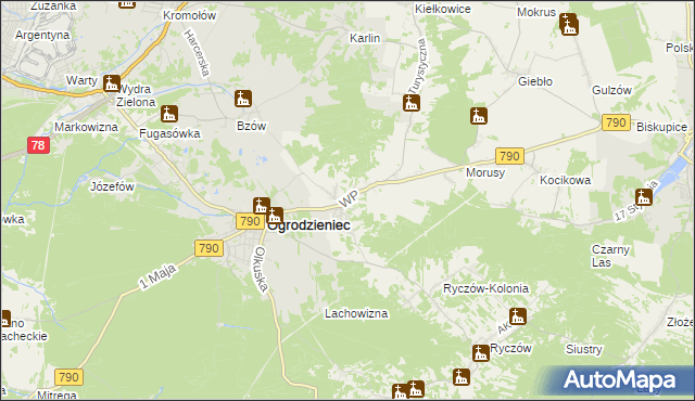 mapa Podzamcze gmina Ogrodzieniec, Podzamcze gmina Ogrodzieniec na mapie Targeo