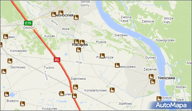 mapa Podzamcze gmina Raciążek, Podzamcze gmina Raciążek na mapie Targeo