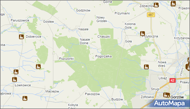 mapa Pogorzałka gmina Byczyna, Pogorzałka gmina Byczyna na mapie Targeo