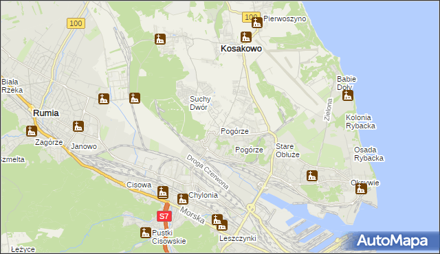 mapa Pogórze gmina Kosakowo, Pogórze gmina Kosakowo na mapie Targeo