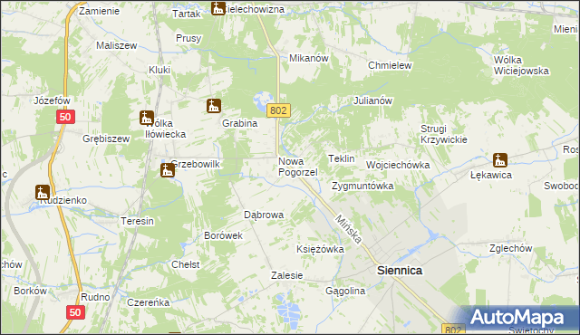 mapa Pogorzel gmina Siennica, Pogorzel gmina Siennica na mapie Targeo
