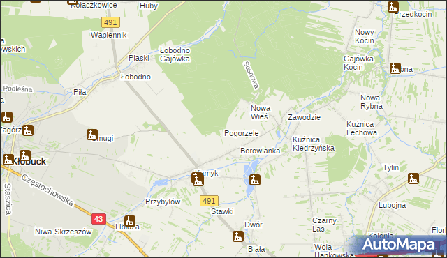 mapa Pogorzele gmina Kłobuck, Pogorzele gmina Kłobuck na mapie Targeo