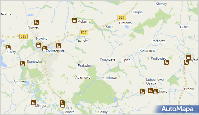 mapa Pogorzele gmina Stary Dzierzgoń, Pogorzele gmina Stary Dzierzgoń na mapie Targeo