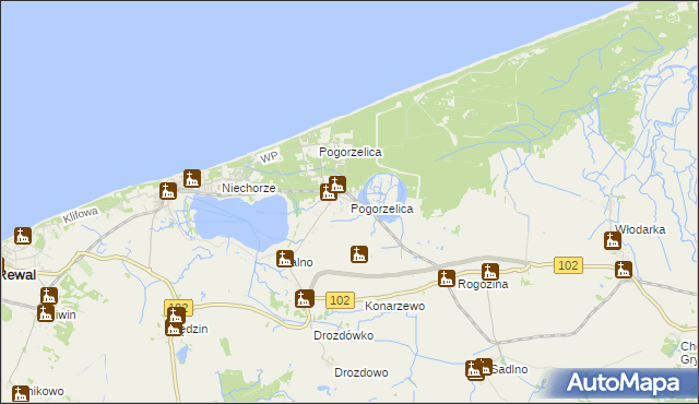 mapa Pogorzelica gmina Karnice, Pogorzelica gmina Karnice na mapie Targeo