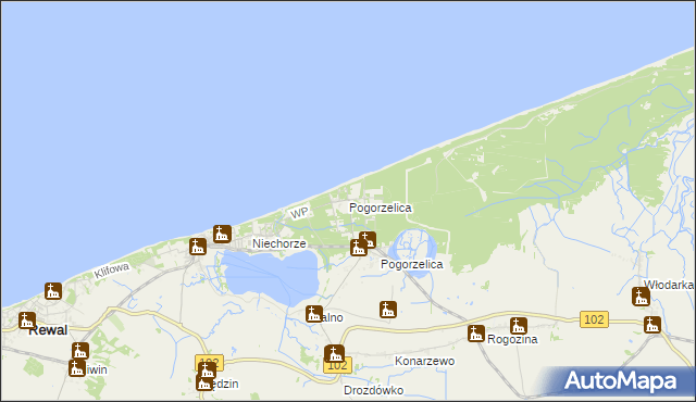 mapa Pogorzelica gmina Rewal, Pogorzelica gmina Rewal na mapie Targeo