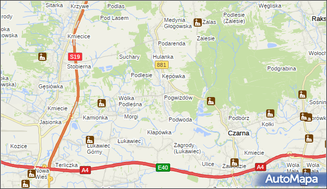 mapa Pogwizdów gmina Czarna, Pogwizdów gmina Czarna na mapie Targeo
