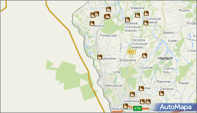 mapa Pogwizdów gmina Hażlach, Pogwizdów gmina Hażlach na mapie Targeo