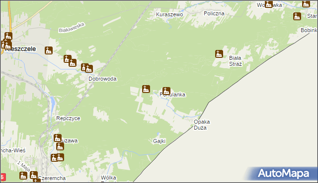 mapa Pohulanka gmina Czeremcha, Pohulanka gmina Czeremcha na mapie Targeo