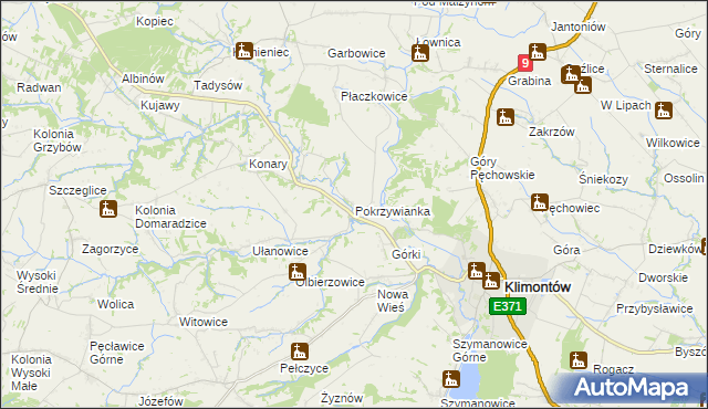 mapa Pokrzywianka gmina Klimontów, Pokrzywianka gmina Klimontów na mapie Targeo