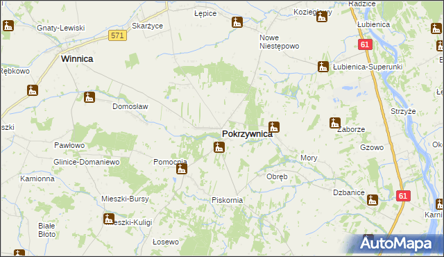 mapa Pokrzywnica powiat pułtuski, Pokrzywnica powiat pułtuski na mapie Targeo