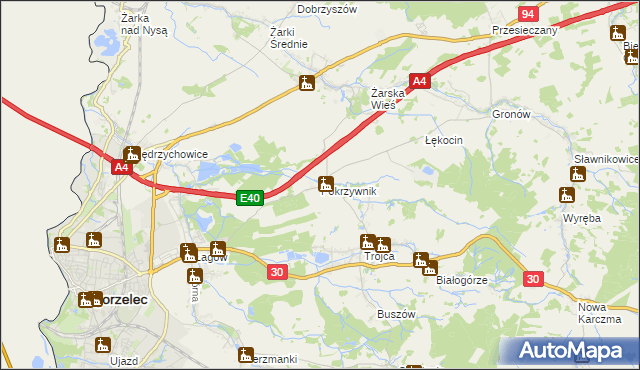 mapa Pokrzywnik gmina Zgorzelec, Pokrzywnik gmina Zgorzelec na mapie Targeo