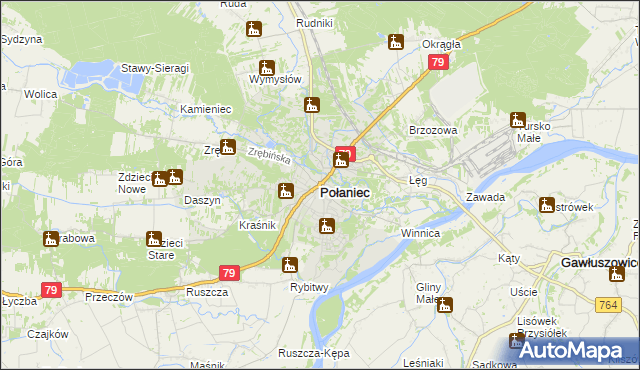 mapa Połaniec powiat staszowski, Połaniec powiat staszowski na mapie Targeo