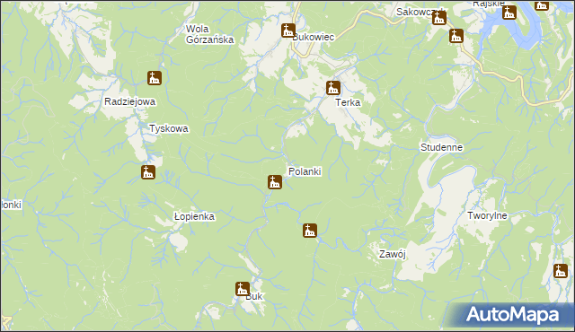 mapa Polanki gmina Solina, Polanki gmina Solina na mapie Targeo