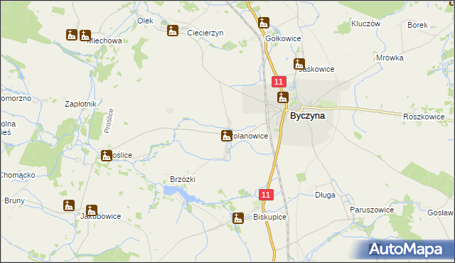 mapa Polanowice gmina Byczyna, Polanowice gmina Byczyna na mapie Targeo