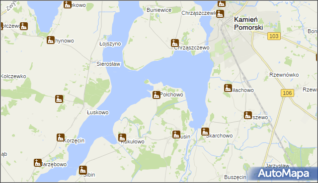 mapa Połchowo gmina Kamień Pomorski, Połchowo gmina Kamień Pomorski na mapie Targeo