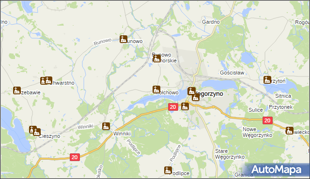 mapa Połchowo gmina Węgorzyno, Połchowo gmina Węgorzyno na mapie Targeo