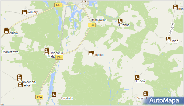 mapa Połęcko gmina Ośno Lubuskie, Połęcko gmina Ośno Lubuskie na mapie Targeo