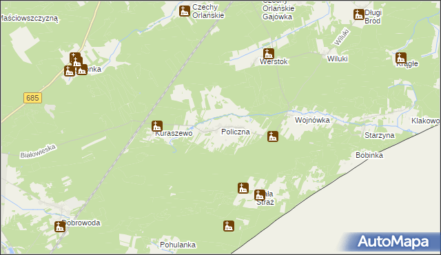 mapa Policzna gmina Kleszczele, Policzna gmina Kleszczele na mapie Targeo