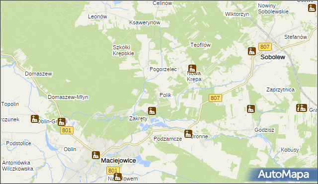 mapa Polik gmina Maciejowice, Polik gmina Maciejowice na mapie Targeo
