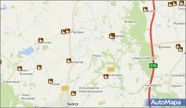 mapa Pólko gmina Skórcz, Pólko gmina Skórcz na mapie Targeo
