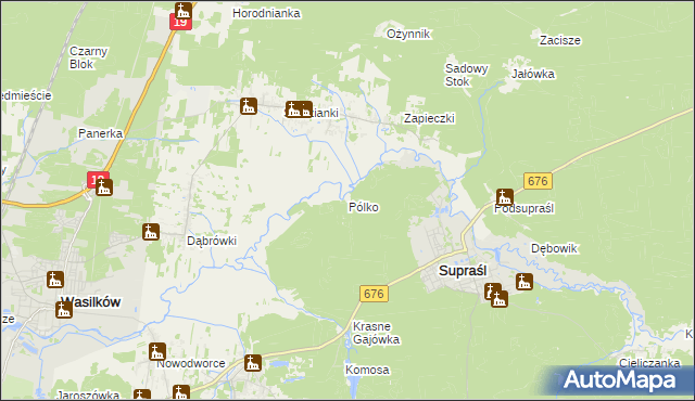 mapa Pólko gmina Supraśl, Pólko gmina Supraśl na mapie Targeo