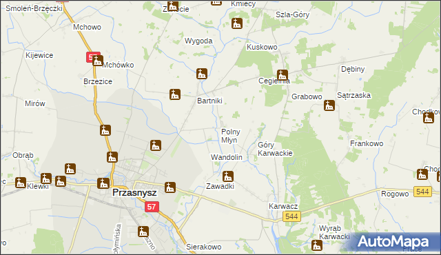 mapa Polny Młyn gmina Przasnysz, Polny Młyn gmina Przasnysz na mapie Targeo