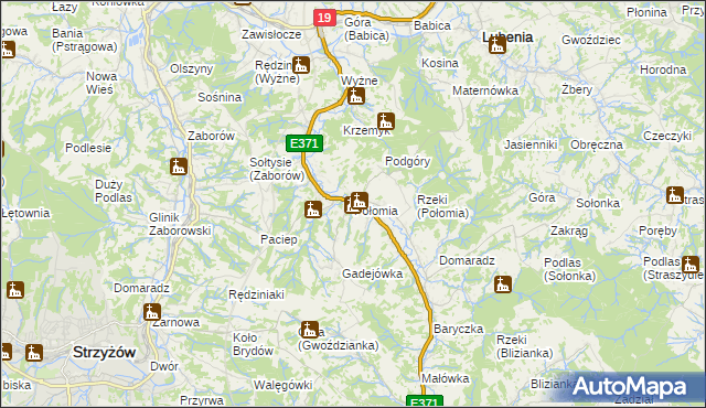 mapa Połomia gmina Niebylec, Połomia gmina Niebylec na mapie Targeo