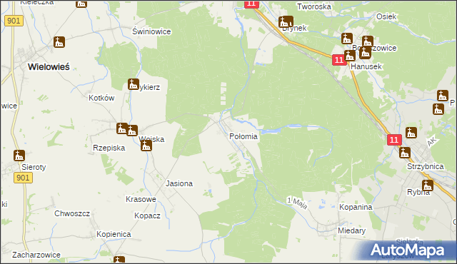 mapa Połomia gmina Tworóg, Połomia gmina Tworóg na mapie Targeo