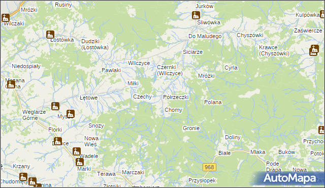 mapa Półrzeczki, Półrzeczki na mapie Targeo