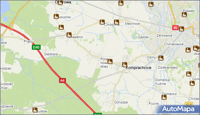 mapa Polska Nowa Wieś, Polska Nowa Wieś na mapie Targeo