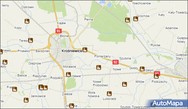 mapa Pomarzany gmina Krośniewice, Pomarzany gmina Krośniewice na mapie Targeo