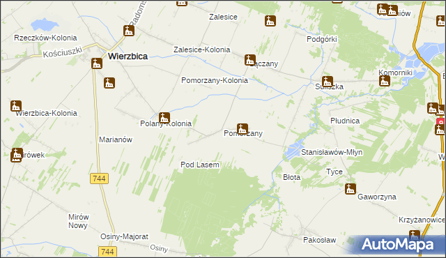 mapa Pomorzany gmina Wierzbica, Pomorzany gmina Wierzbica na mapie Targeo