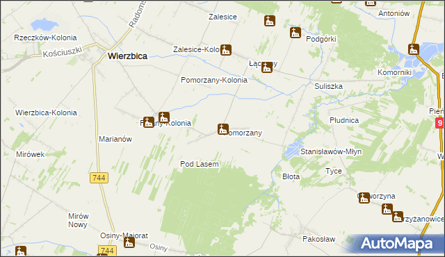 mapa Pomorzany gmina Wierzbica, Pomorzany gmina Wierzbica na mapie Targeo