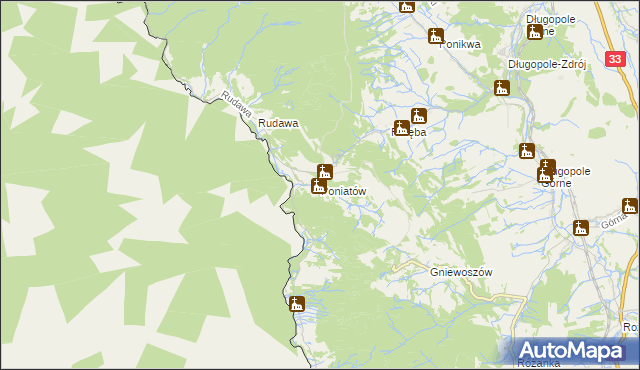 mapa Poniatów gmina Bystrzyca Kłodzka, Poniatów gmina Bystrzyca Kłodzka na mapie Targeo