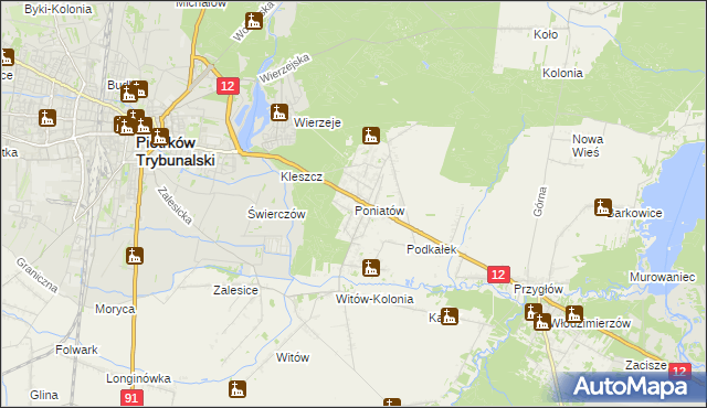 mapa Poniatów gmina Sulejów, Poniatów gmina Sulejów na mapie Targeo