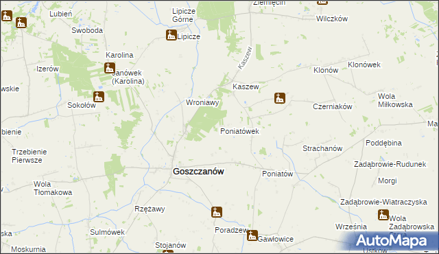 mapa Poniatówek gmina Goszczanów, Poniatówek gmina Goszczanów na mapie Targeo